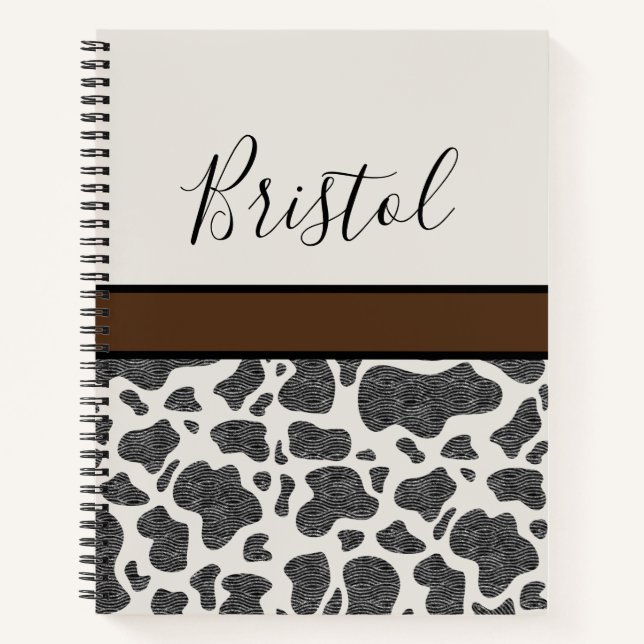 Cute Black Cow Spots Animal Print Personalized Notebook (Front)