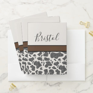 Cute Black Cow Spots Animal Print Personalized Pocket Folder