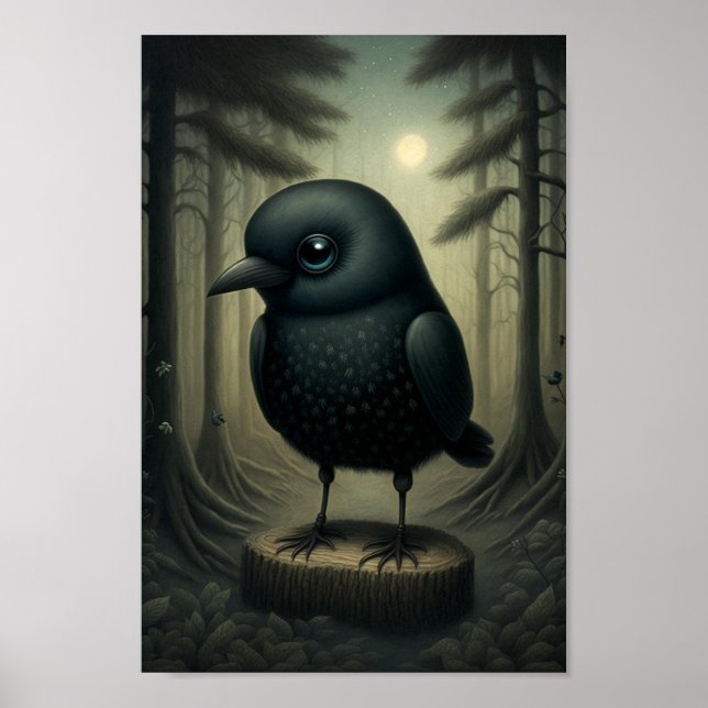 Cute Black Crow in the Woods Poster (Front)