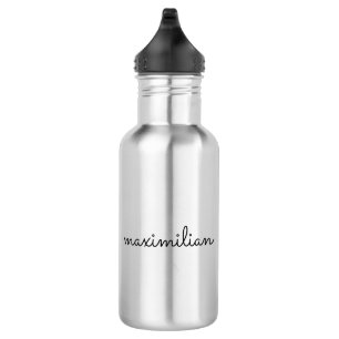 Cute black custom script name monogram modern stainless steel water bottle