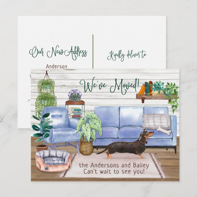 Cute Black Dachshund Cozy New Home Moving       Announcement Postcard (Front/Back)