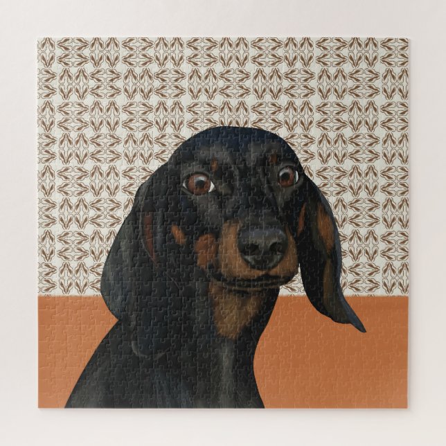 Cute Black Dachshund Dog Portrait  Jigsaw Puzzle (Vertical)