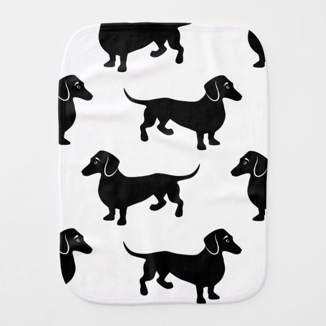 Cute Black Dachshund Pattern Burp Cloth (Front)