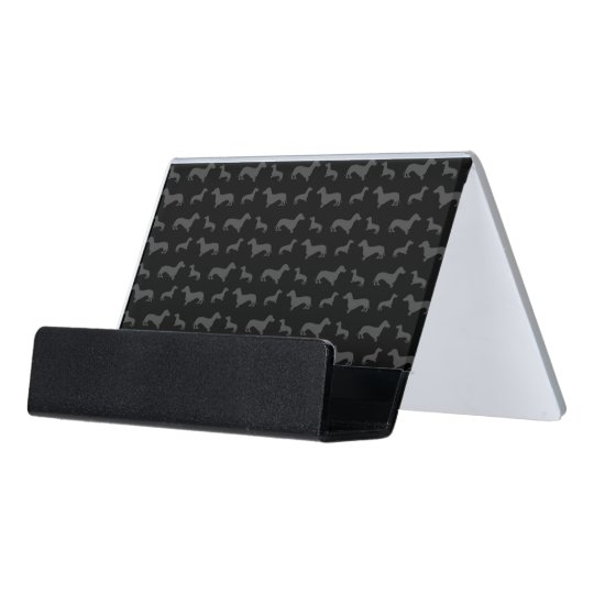 Cute Black Dachshund Pattern Desk Business Card Holder Zazzle Com