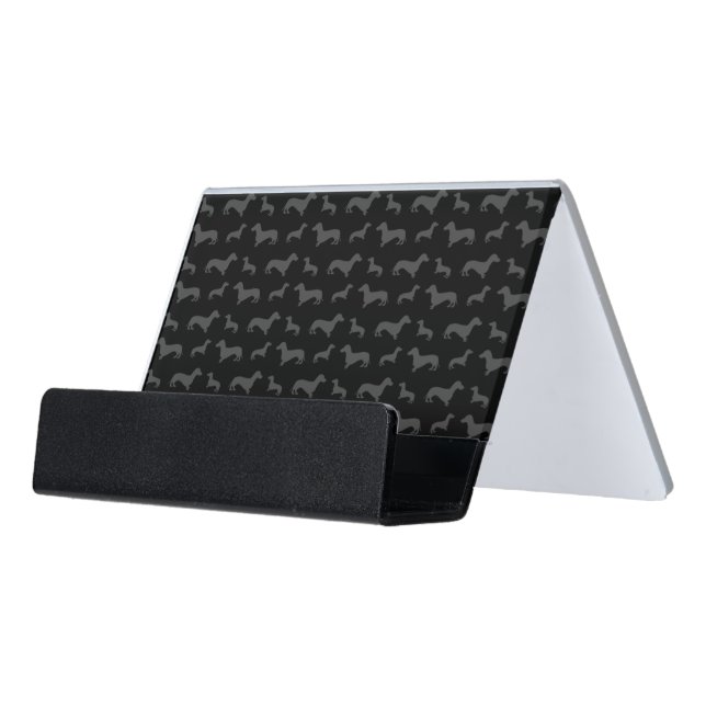 Cute black dachshund pattern desk business card holder (Angled Front)