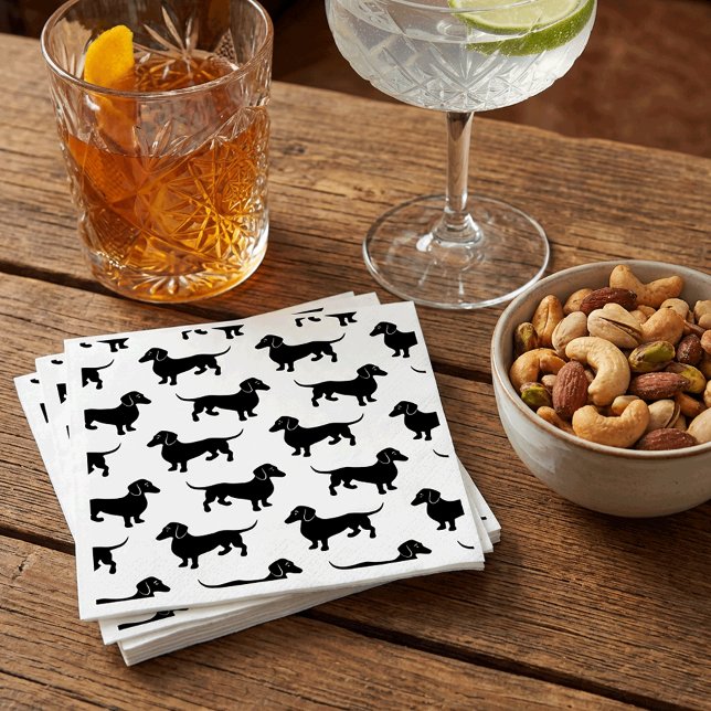 Cute Black Dachshund Pattern Napkins (Creator Uploaded)
