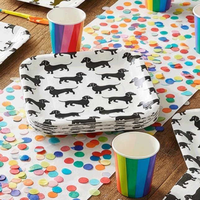 Cute Black Dachshund Pattern Paper Plates (Creator Uploaded)