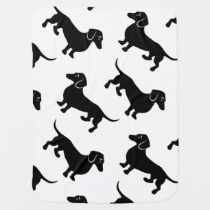 Cute Black Dachshund Pattern Stroller Blanket