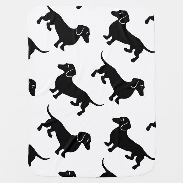 Cute Black Dachshund Pattern Stroller Blanket (Front)