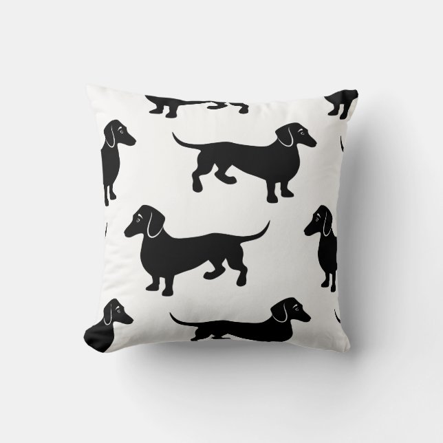 Cute Black Dachshund Pattern Throw Pillow (Front)