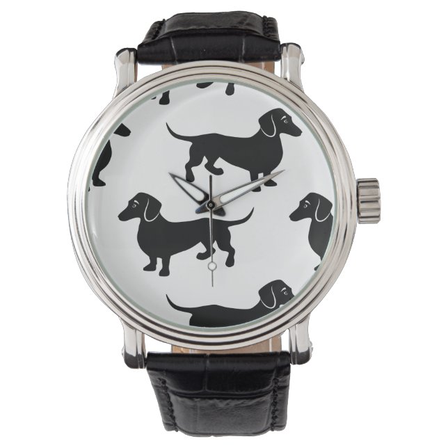 Cute Black Dachshund Pattern Watch (Front)