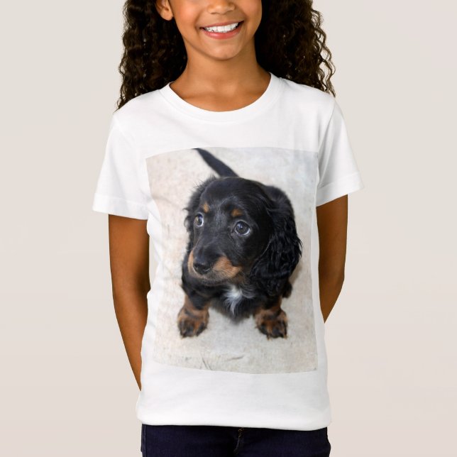 Cute black Dachshund Puppy Dog T-Shirt (Front)