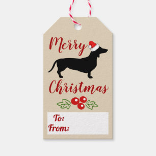 Cute Black Dachshund & Santa Hat Christmas Gift Tags