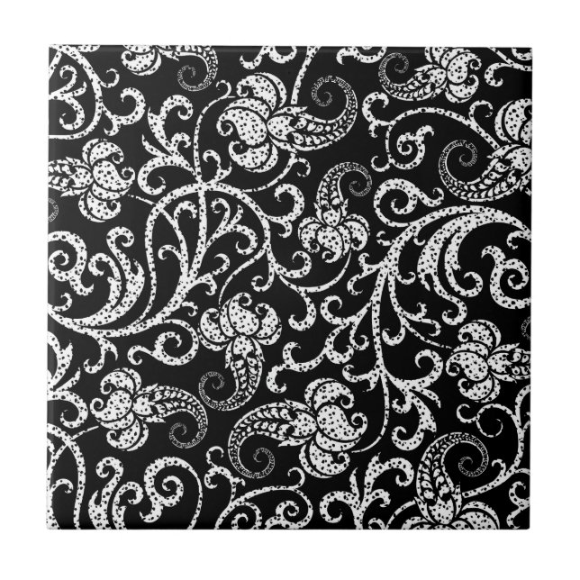 Cute black dalmatian flowers background design ceramic tile (Front)