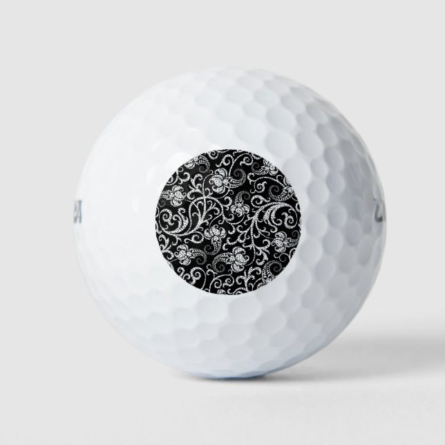 Cute black dalmatian flowers background design lum golf balls (Front)