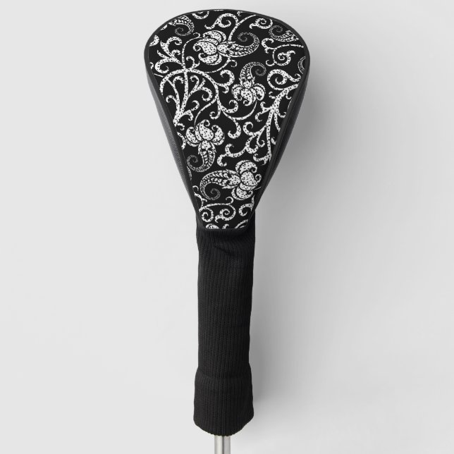 Cute black dalmatian flowers background design lum golf head cover (Front)