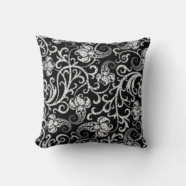 Cute black dalmatian flowers background design throw pillow (Front)