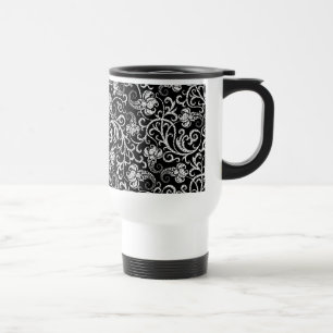 Cute black dalmatian flowers background design travel mug