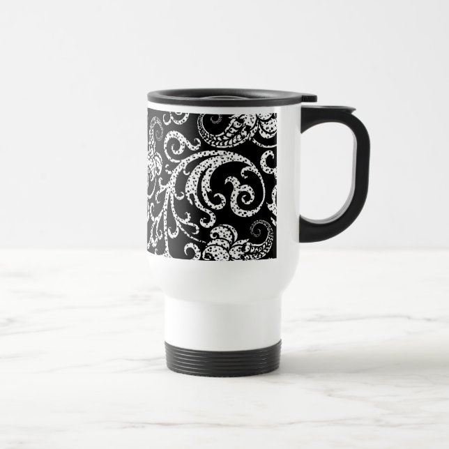 Cute black dalmatian  flowers background design travel mug (Right)