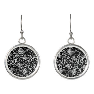 Cute black dalmatian flowers design earrings