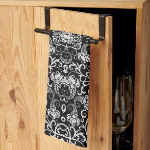 Cute black dalmatian flowers design kitchen towel