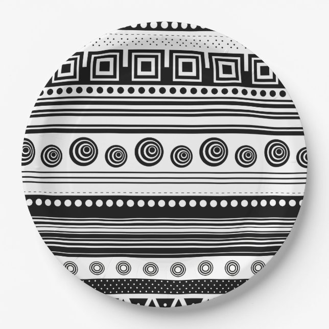 Cute black decorative aztec texture paper plates (Front)