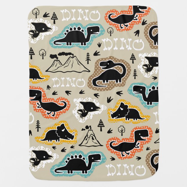 Cute Black Dinosaur Dino Party Baby Blanket (Front)