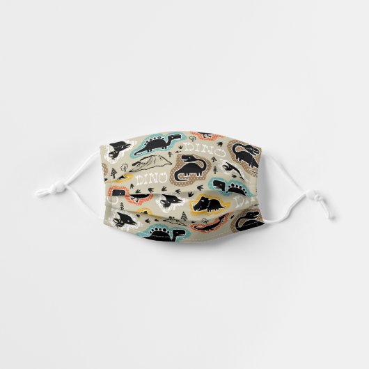 Cute Black Dinosaur Dino Party Kids' Cloth Face Mask (Front, Unfolded)