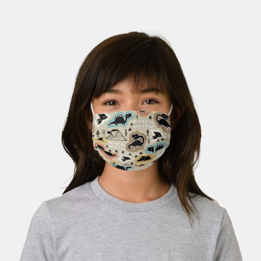 Cute Black Dinosaur Dino Party Kids' Cloth Face Mask (Worn)
