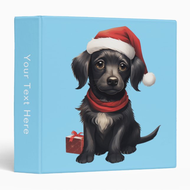 Cute Black Dog at Christmas 3 Ring Binder (Front/Spine)