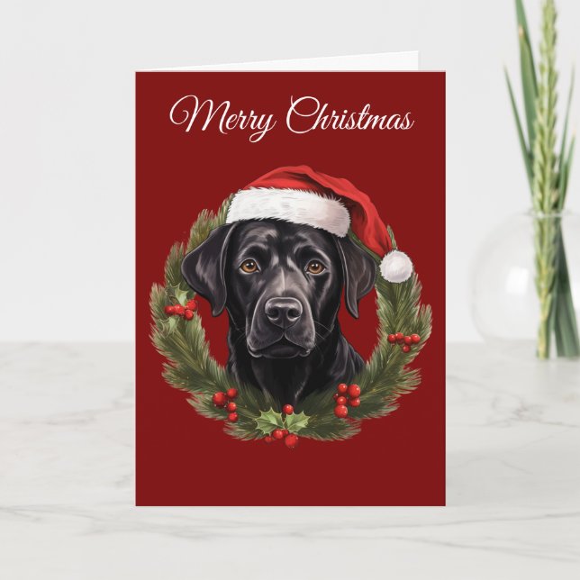Cute Black Dog at Christmas Holiday Card (Front)