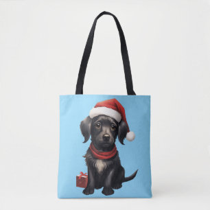 Cute Black Dog at Christmas Tote Bag