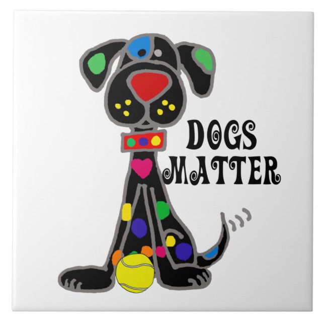 Cute Black Dog Dogs Matter Cartoon Ceramic Tile (Front)