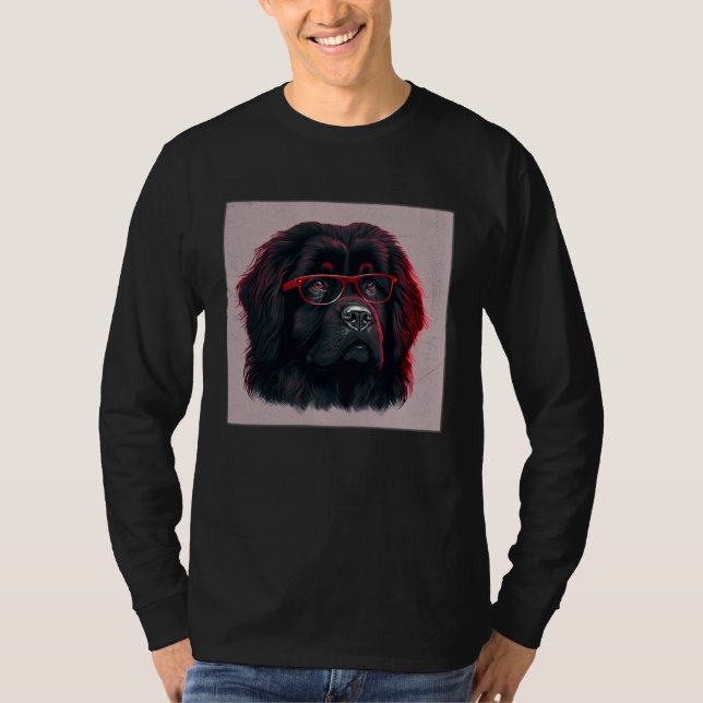 Cute Black Dog Illustration Glasses Friendly Women T-Shirt (Front)