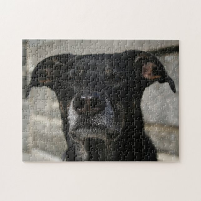 Cute Black Dog Lab Shepherd Mix Breed Hard Evil Jigsaw Puzzle (Horizontal)