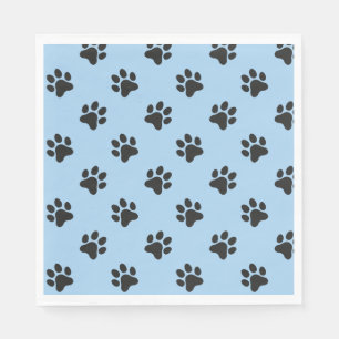 Cute black dog paw print blue napkins