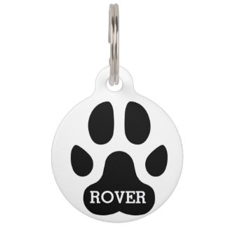Cute Black Dog Paw Print - Personalized Pet ID Tag