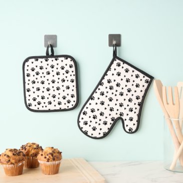 Cute Black Dog Paw Prints & Hearts