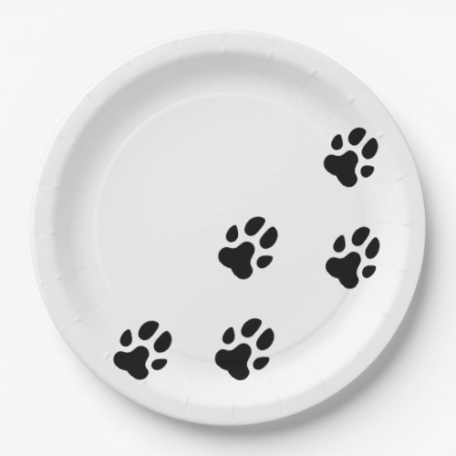 Cute Black Dog Paw Prints Paper Plates