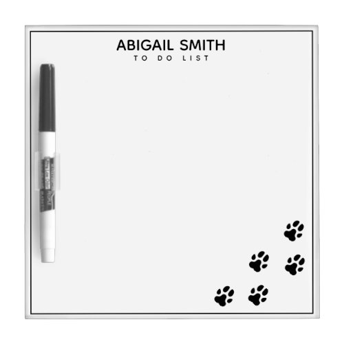 Cute Black Dog Paw Prints _ Personalized Dry Erase Board