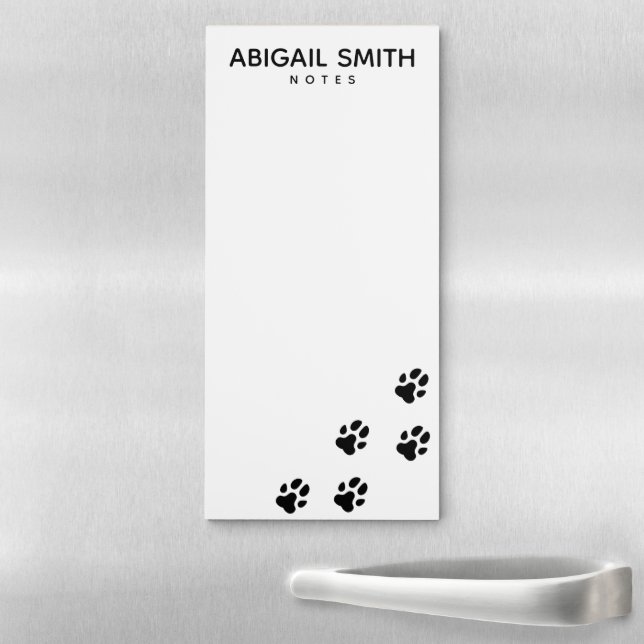 Cute Black Dog Paw Prints - Personalized Magnetic Notepad (In Situ)