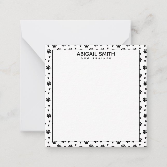 Cute Black Dog Paws and Hearts - Personalized Note Card (Front)