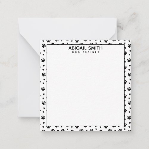 Cute Black Dog Paws and Hearts _ Personalized Note Card