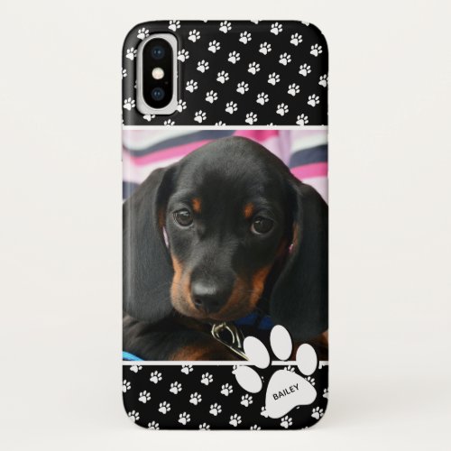 Cute Black Dog Pet Lover Photo Collage Pawprint iPhone X Case