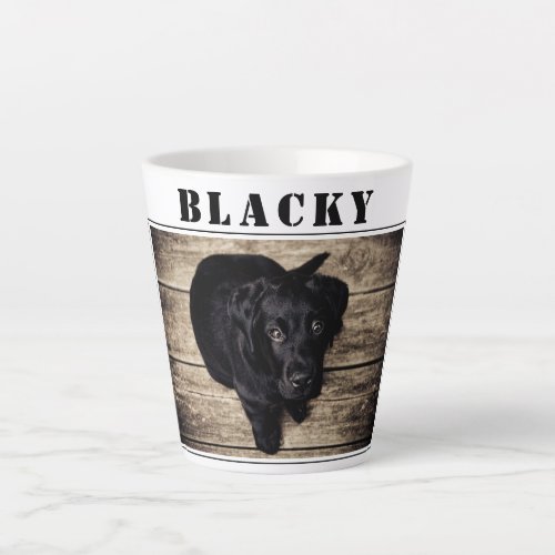 Cute Black Dog Photo and Name Latte Mug