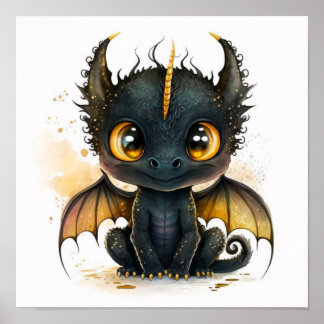 Cute Black Dragon Wall Art poster