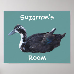 Cute Black Duck Kids Room Personalized Poster