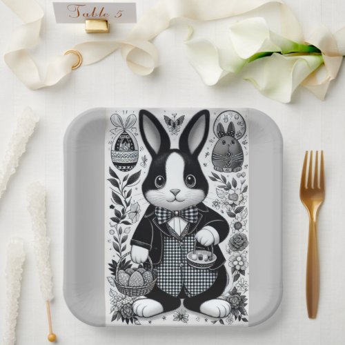 Cute Black Easter Bunny Paper Plates