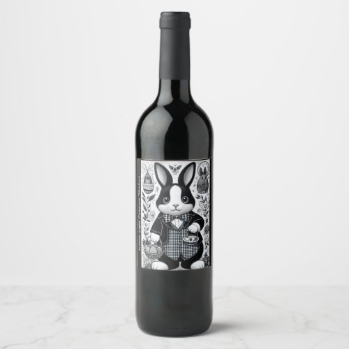 Cute Black Easter Bunny Wine Label