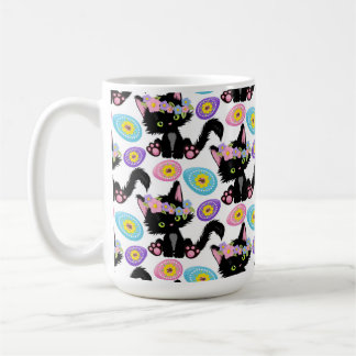 CUTE BLACK EASTER KITTEN WITH EASTER EGGS COFFEE MUG